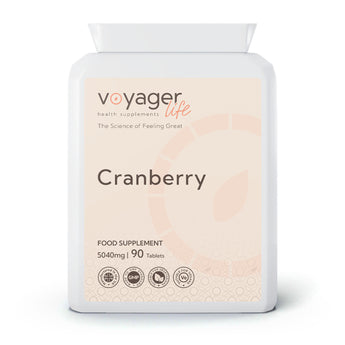 VoyagerLife Cranberry 5040mg food supplement white jar with a light label on a white background