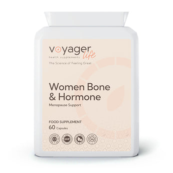 Voyager Women Bone & Hormone supplement packaging on a white background
