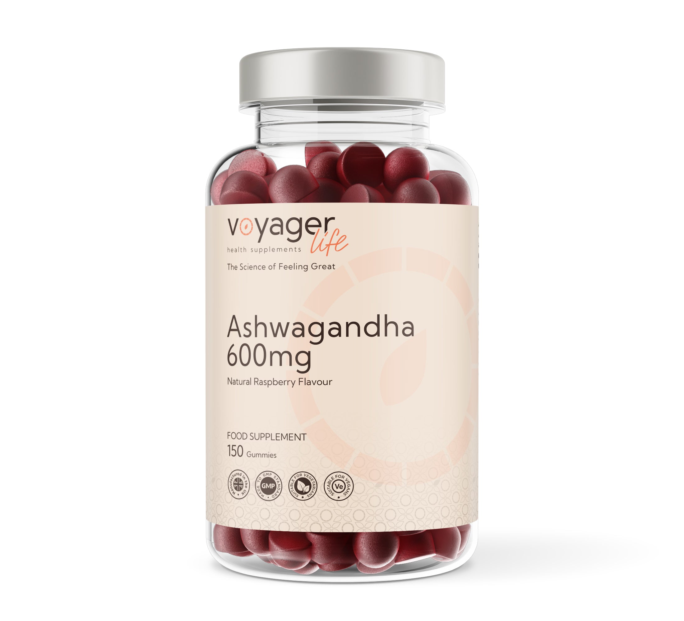 Ash Raspberry Ashwagandha 600mg - 150 Natural Raspberry Flavour Gummies – Voyager ...
